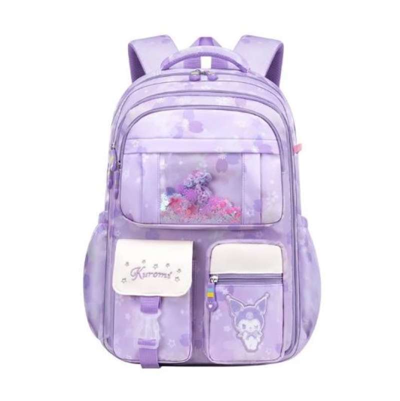 Tas Ransel Backpack Anak Sekolah SD Perempuan Anti Air Waterproof Kuromi  Ungu Pink Ungu