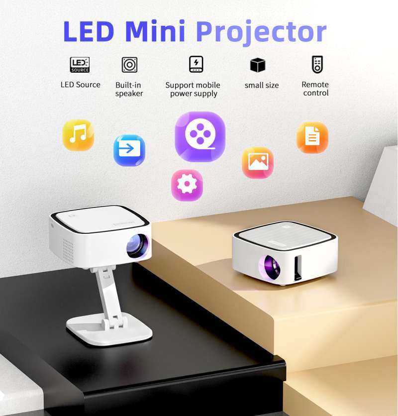 ROCKWARE T3 Mini Projector dengan Resolusi 720P dan Speaker Bawaan, Kompatibel Android dan iOS. Ideal untuk Pengguna HP dan Hiburan Layar Besar