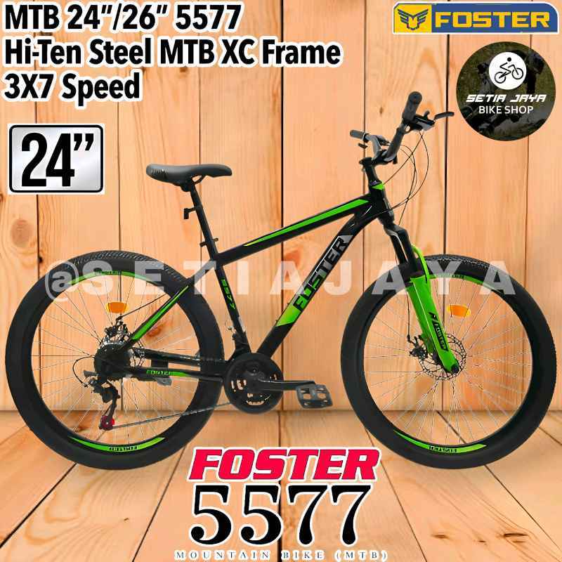 Sepeda Gunung MTB 24 Inch FOSTER 5577 Frame Steel, 3x7 Speed, Rem Cakram,  Mountain Bike New