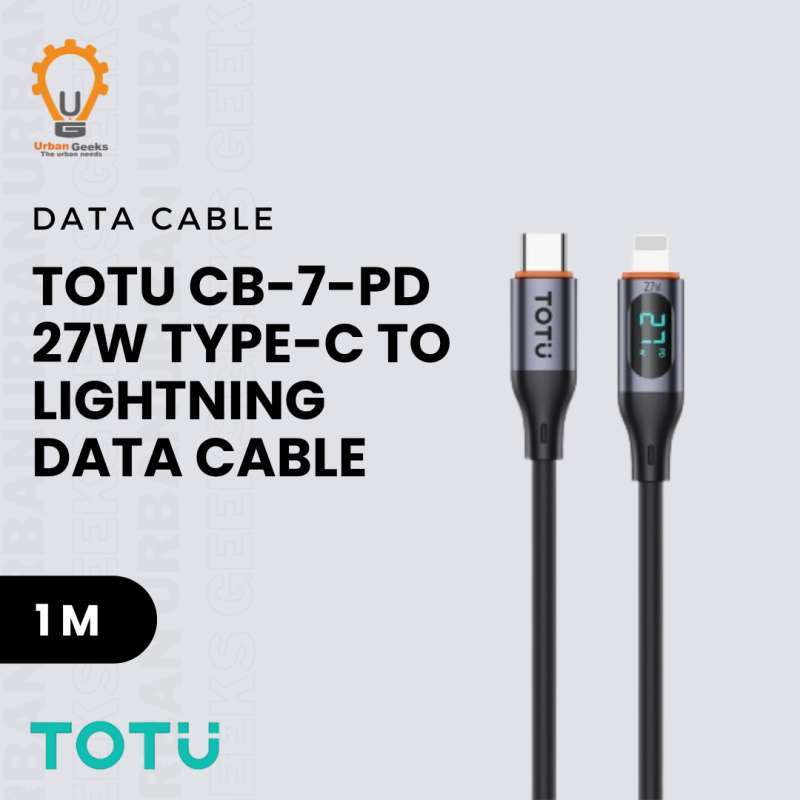 TOTU Data Cable CB7PD Kabel Charger USB‑C To Lightning 27W PD Display  1 Meter