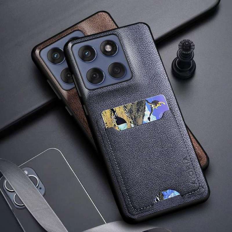 SEAHAI Leather Folio Wallet Case For Motorola Edge 50 Fusion - PU Cover With Card Slots & Kickstand (Black)