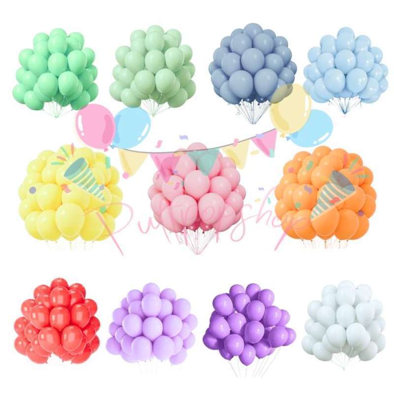 Promo Balon Latex Pastel 12 Inch Isi 30 Pcs Biru Kuning Merah Pink ...