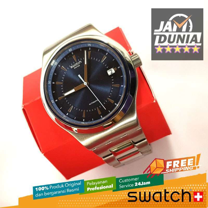 JAM TANGAN PRIA SWATCH ORIGINAL STAINLESS STEEL SILVER BLUE AUTOMATIC IRONY  SWATCH YIS435G SWATCH YIS 435G JAM PRIA NG