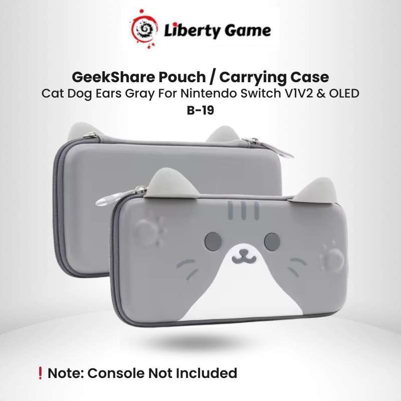 GeekShare Cat Dog Ears Gray Pouch Nintendo Switch Tas Carrying Case  Hardshell Storage Bag Portable Case for Switch V1V2 Switch OLEDB-19