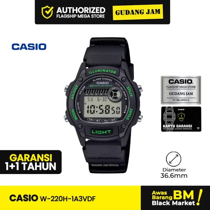 Jam Tangan Casio Unisex W-220H-1A3VDF Digital Water Resistant 50M Resin Band