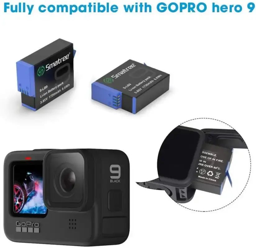 Smatree 2-Pack GoPro Battery - 1800mAh Replacement For Hero 9/10/11/12