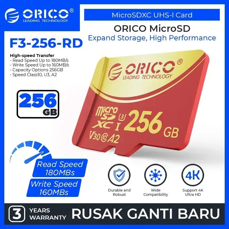 Scheda MicroSD ORICO F3 64GB UHS-I U3 V30 A1 – 100MB/s, 4K UHD Per Action Cam, Dash Cam E Smartphone, Garanzia 10 Anni
