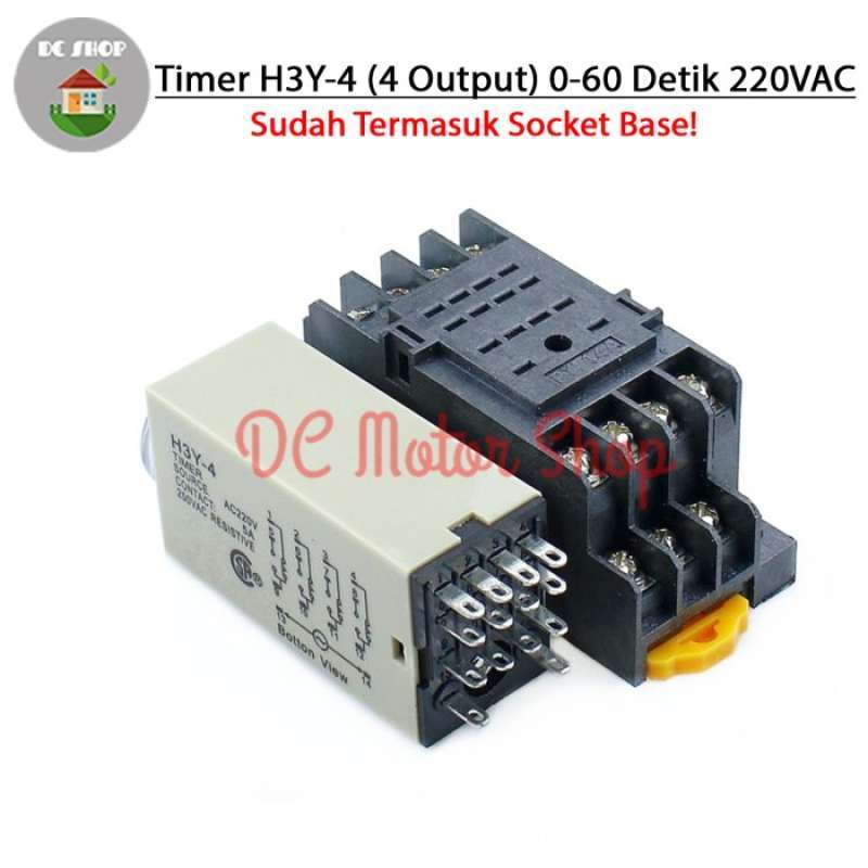 Promo Timer H3Y-4 H3Y 4 220VAC 60s 1min Delay Timer Relay DPDT +Socket ...