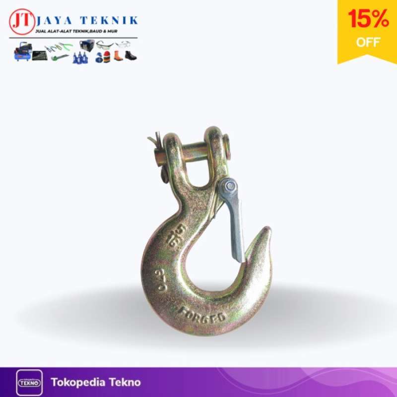 Heavy-Duty 1/2" Forged Clevis Hook With Safety Latch: Grade 70 Steel Yellow Chrome Finish 4x Breaking Strength - View #3
