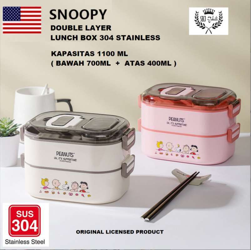 Jual Kotak Makan Lunch Box Snoopy Original 1100ml 304 Stainless Bento
