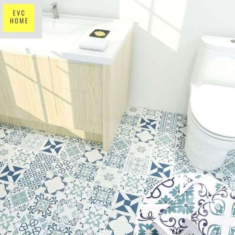 Promo Wallpaper Lantai Kamar Mandi Sticker Dinding Bunga Kotak Anti Air