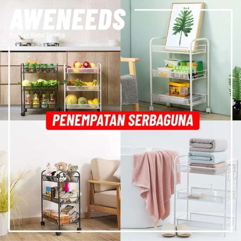 Jual Rak Dapur Roda Troli Besi Susun Tempat Bumbu Keranjang Serbaguna ...