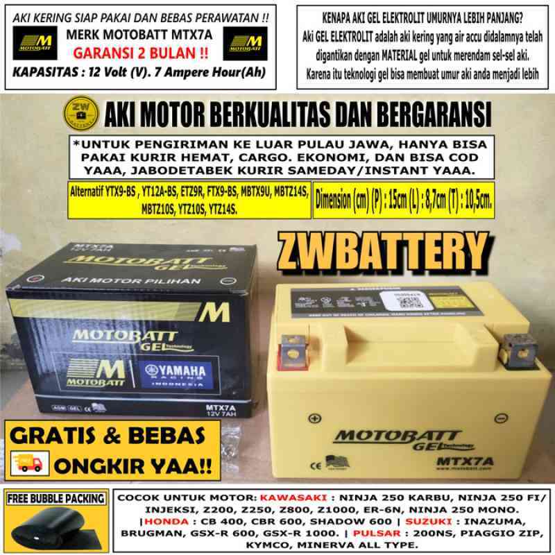 Promo Aki Motor Pulsar NS200 Motobatt MTX7A Aki Gel-Aki Kering 7Ah