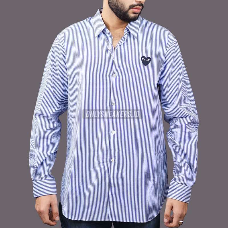 CDG PLAY BLACK EMBLEM STRIPED PANEL SHIRT 100 AUTHENTIC
