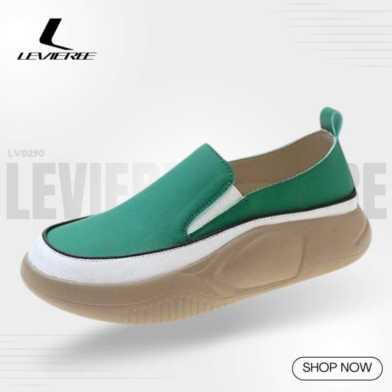 LV0290 Sepatu Slip On Polos Wanita Kasual Gaya Korea Motif Polos 40 HIJAU