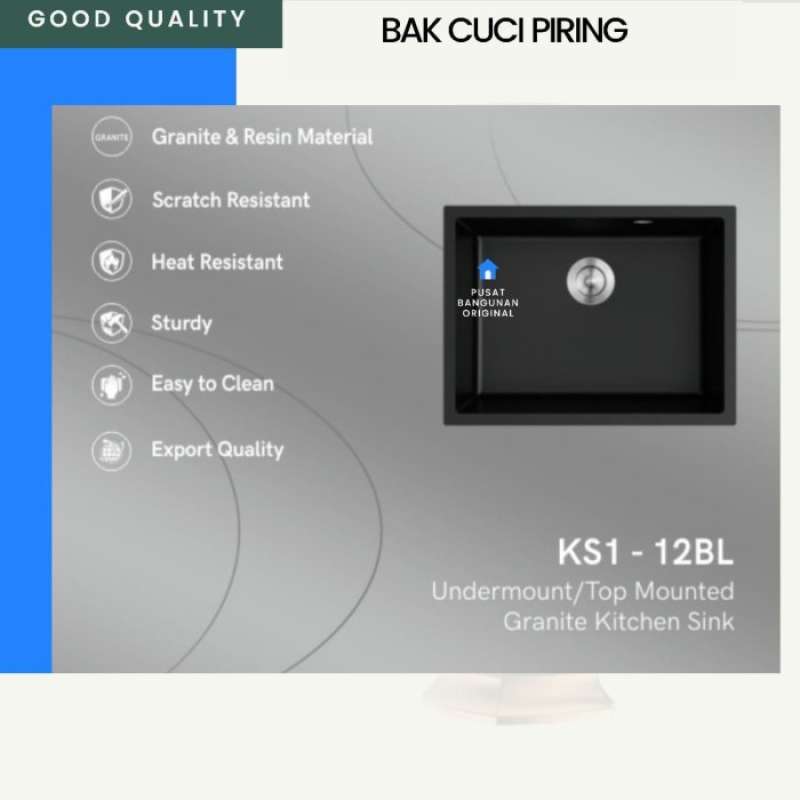 Promo Bak Cuci Piring Kitchen Sink Granite Aer Ks112 Bl Black Hitam