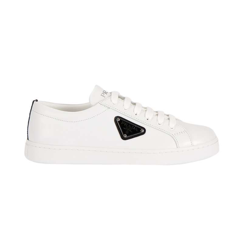Promo Prada Triangle Logo Brushed Sneakers Leather White Diskon 31