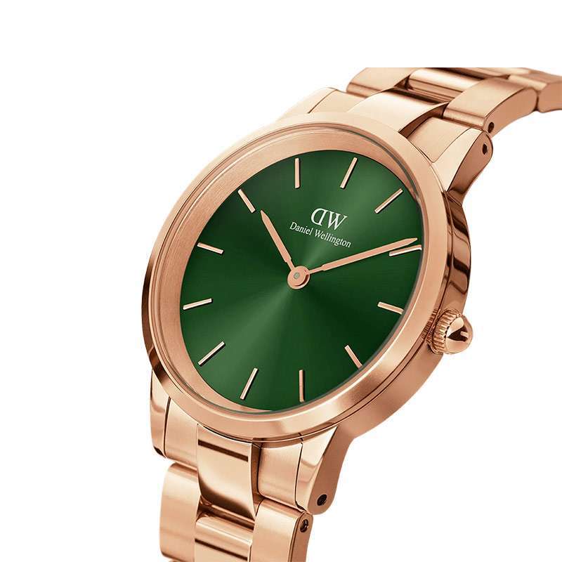Jam Tangan Unisex Daniel Wellington Iconic Link Emerald DW00100419 Green  Dial Rose Gold Stainless Steel Strap