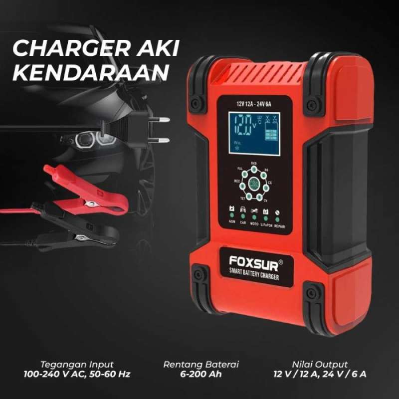Jual Charger Aki Otomatis Mobil Motor 12v/24v Cas Aki Basah Kering