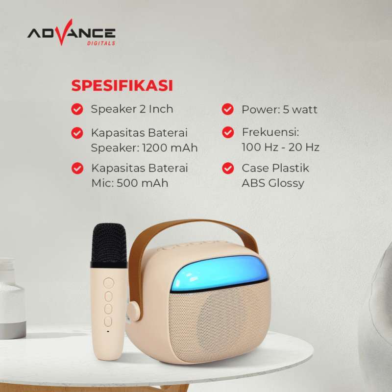Advance V6 Speaker Mini Portable Dengan Microphone Wireless Bisa  dicharger Terdapat Lampu LED Koneksi Bluetooth Garansi Resmi Tahun