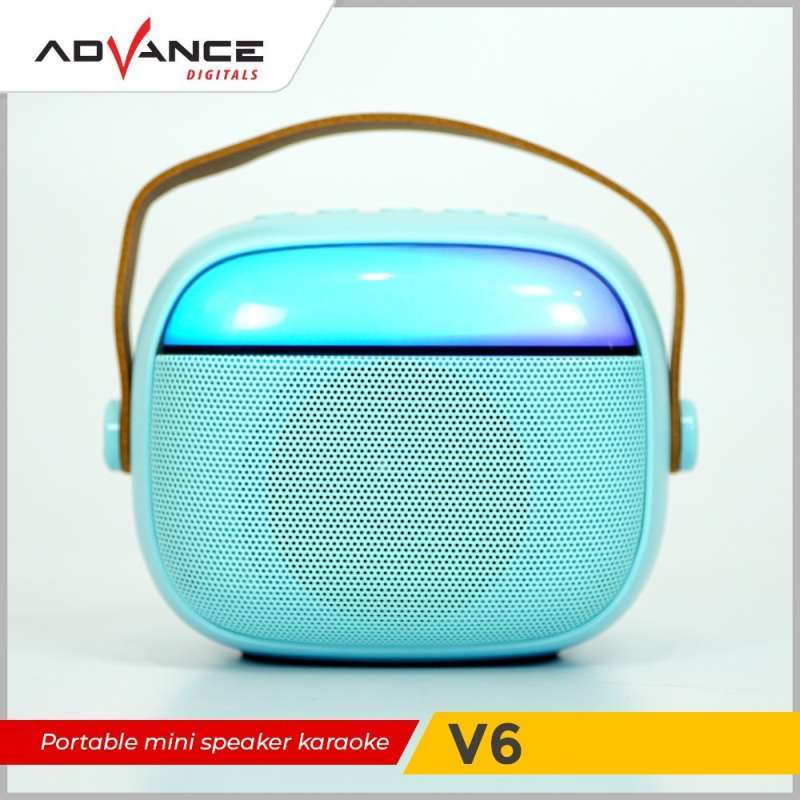 Advance V6 Mini Bluetooth Speaker with LED Lights and Dual Wireless Microphones, Portable Design for Karaoke and Conference Use, Complete with Type-C Charging and USB/TF/Aux Ports