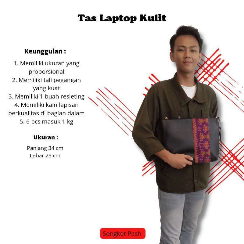 Tas Laptop Songket Palembang dengan Kulit Sintetis Berkelas dan Tali Pegangan Kuat, Ringan Serta Elegan Bagi Pengguna Modis dan Sering Bepergian