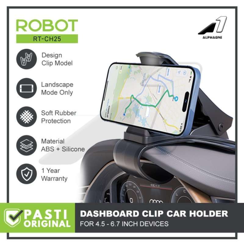 ROBOT Car Holder HP Mobil RT-CH25 Stand Phone Dudukan Mount Clip Jepit  Dashboard Speedometer