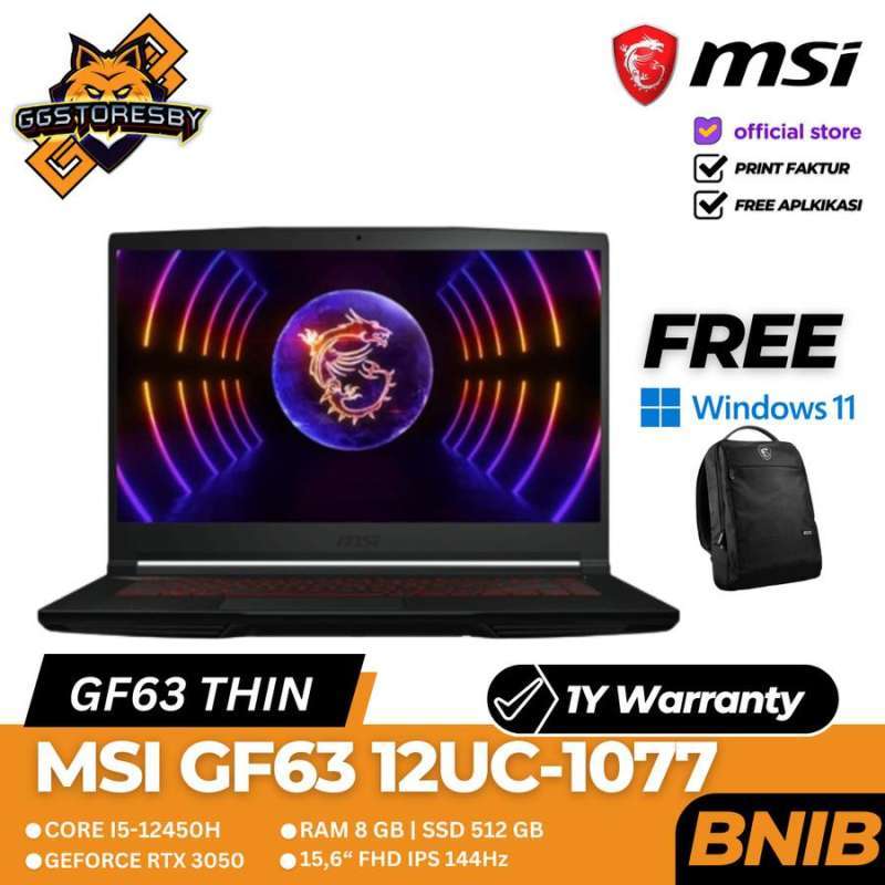 LAPTOP MSI GF63 12UC-1077 I5-12450H 8/512 RTX3050 W11