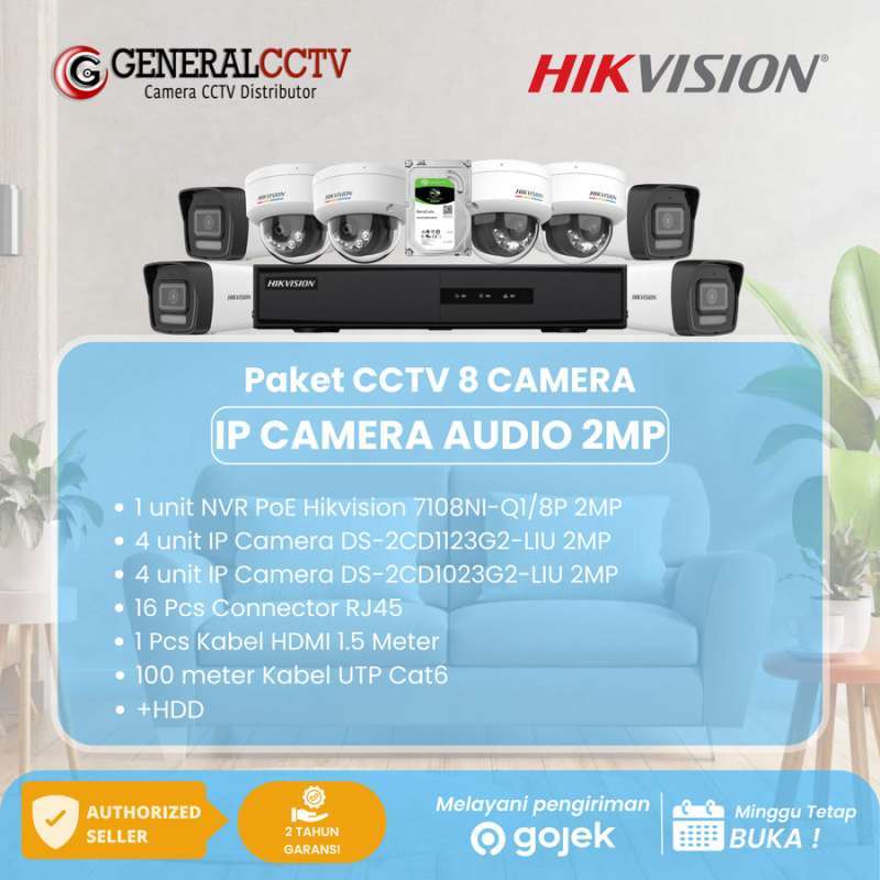 Paket IP Hikvision Camera Nvr Channel 2MP/1080P Audio Camera