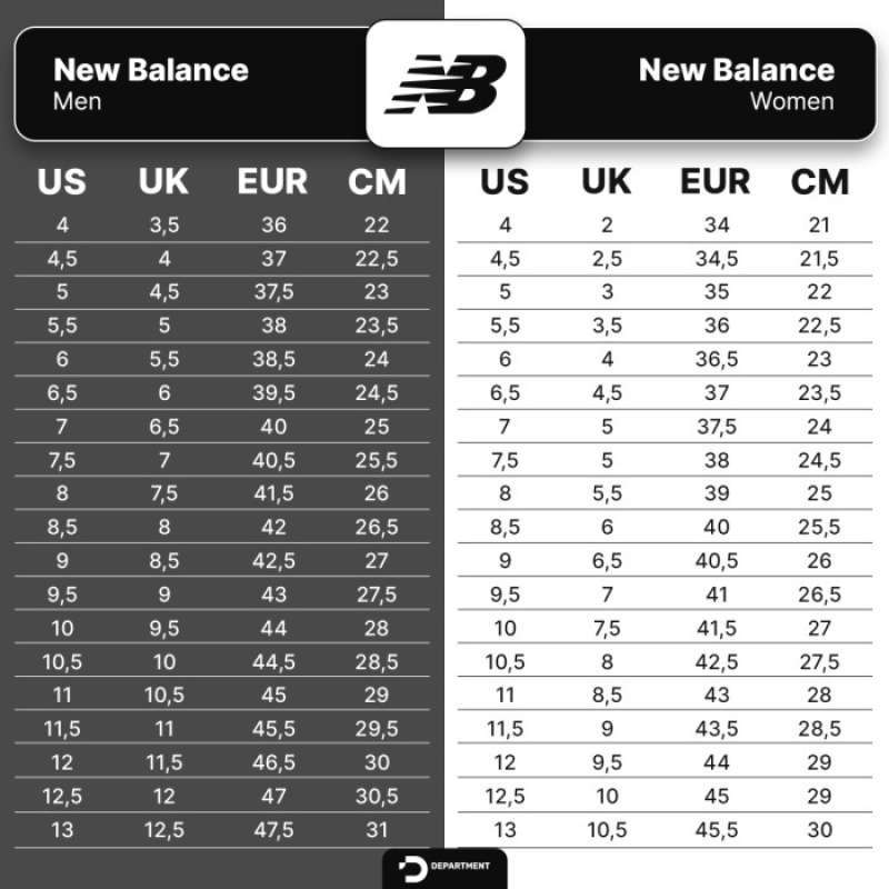 New balance unisex size chart top