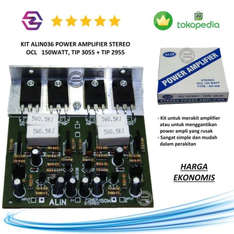 Jual Kit Power Amplifier Stereo Ocl 150 Watt Alin 036 Tip 3055 + Tip