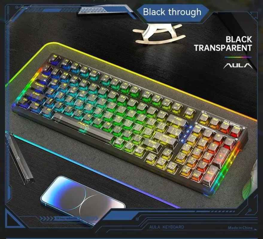 Promo Keyboard Gaming Aula F98 Fully Transparent With 3 Mode Connection ...