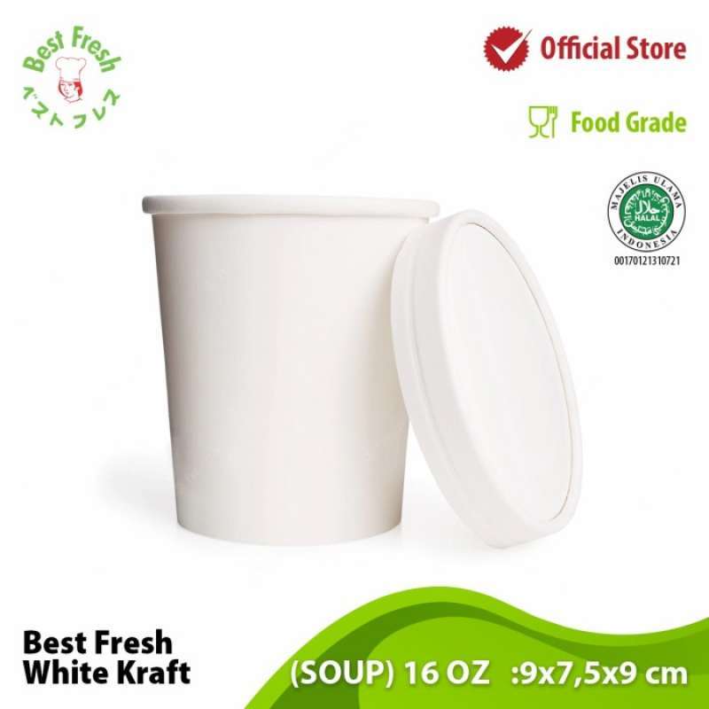 Jual Best Fresh White Kraft Paper Soup Cup Putih 16 Oz + Lid ( Tutup ...