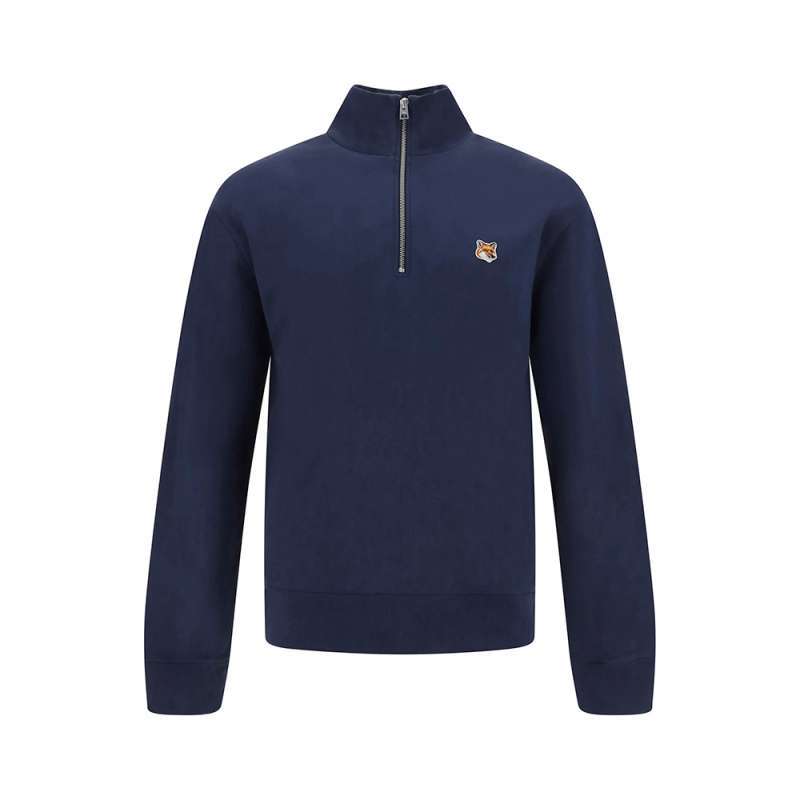 Maison Kitsunè Fox Head Patch Half Zip Sweatshirt Ink Blue