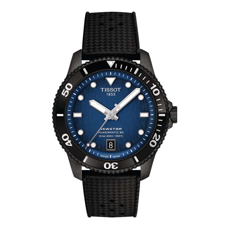 Jam Tangan Pria Tissot Seastar 1000 Powermatic 80 40mm T-Sport  Graded Blue Dial Rubber Strap