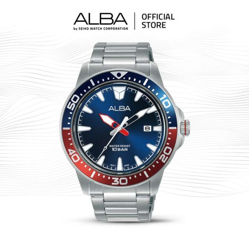 ALBA Jam Tangan Pria AS9T97 Quartz Stainless Steel Silver Strap Blue Dial  Watch