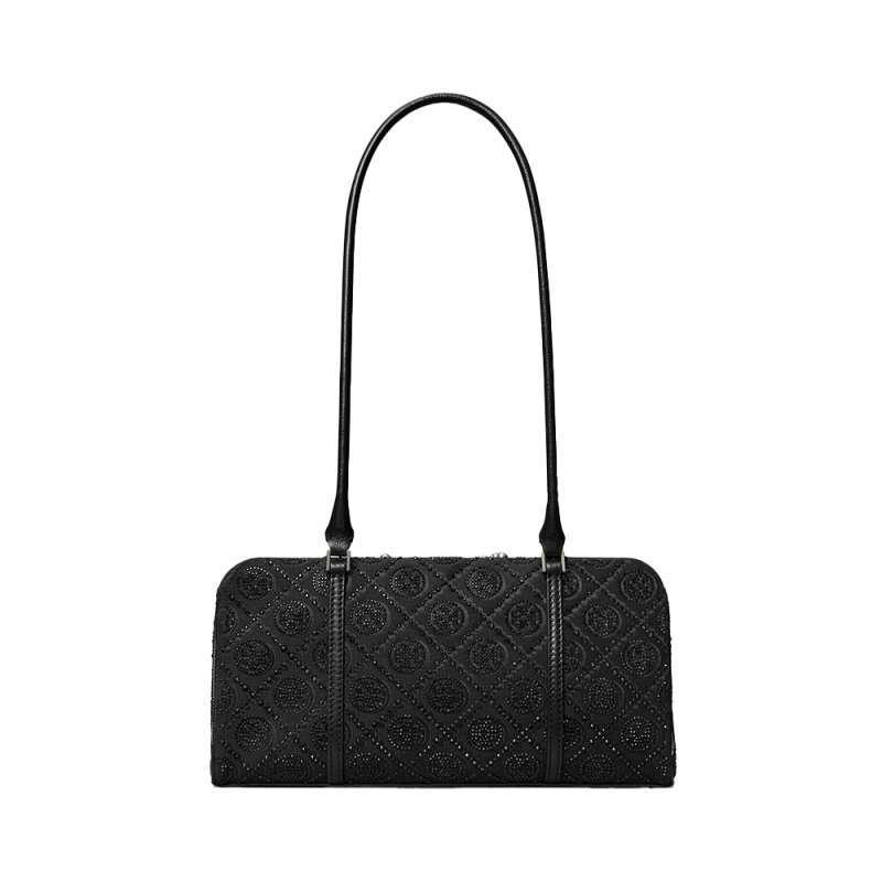 Tory Burch T Monogram Embellished Marshmallow Small Satchel Bag Black