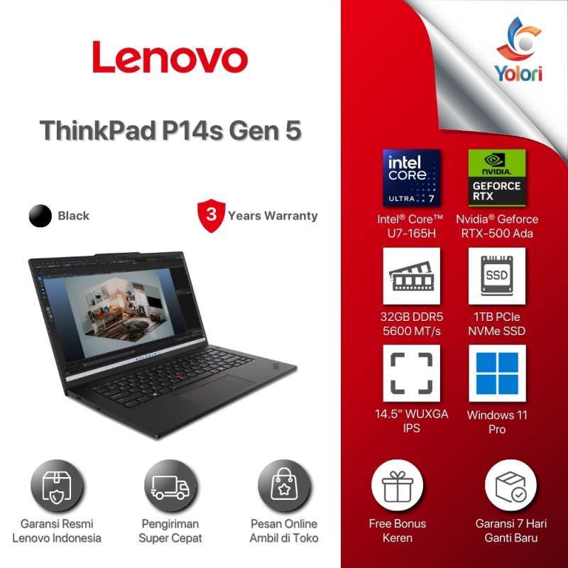 Lenovo ThinkPad P14s Gen 5-21G2S05500 [CU7-165H, 32GB, 1TB SSD, Nvidia  Geforce RTX A500, Windows 11 Pro, Years, Black]