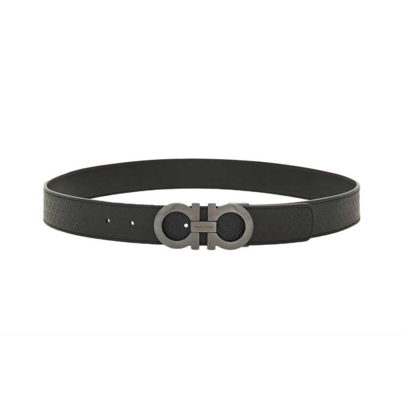 Ferragamo Gancini Reversible and Adjustable Leather Belt 35mm Black Rhw