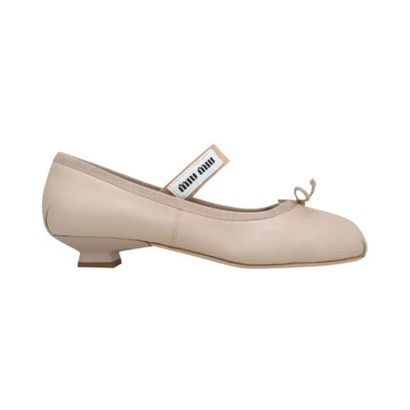Promo Miu Miu Ballerina Bow 10 Short Leather Heels Water Lily