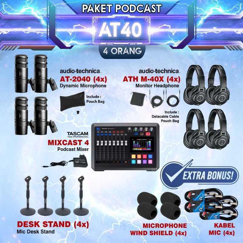 PAKET PODCAST AT40 ORANG Tascam MixCast Audio Technica AT2040