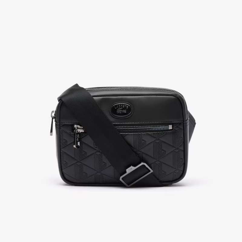 Jual Unisex Lacoste Leather Monogram Print Shoulder Bag Black