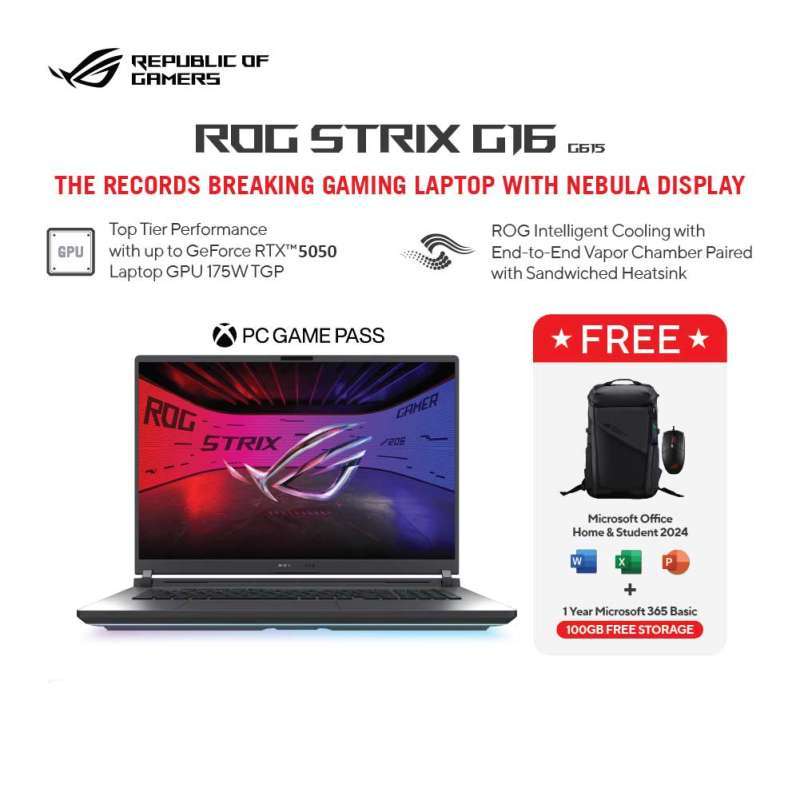 Asus ROG Strix G16 G615JHR-I7N55C6G-HM [i7-14650HX|RTX 5050|RAM 16GB|SSD  512GB|Win11|OHS24+365]