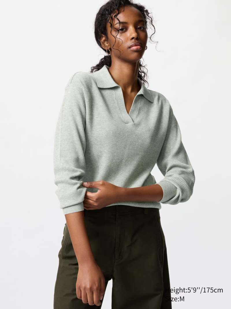 Polo Sweater Uniqlo Women Sweater WOMEN'S WASHABLE KNIT RIBBED