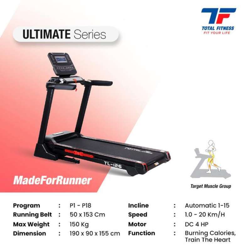 TOTAL FITNESS Treadmill Elektrik TL 126 Auto Incline
