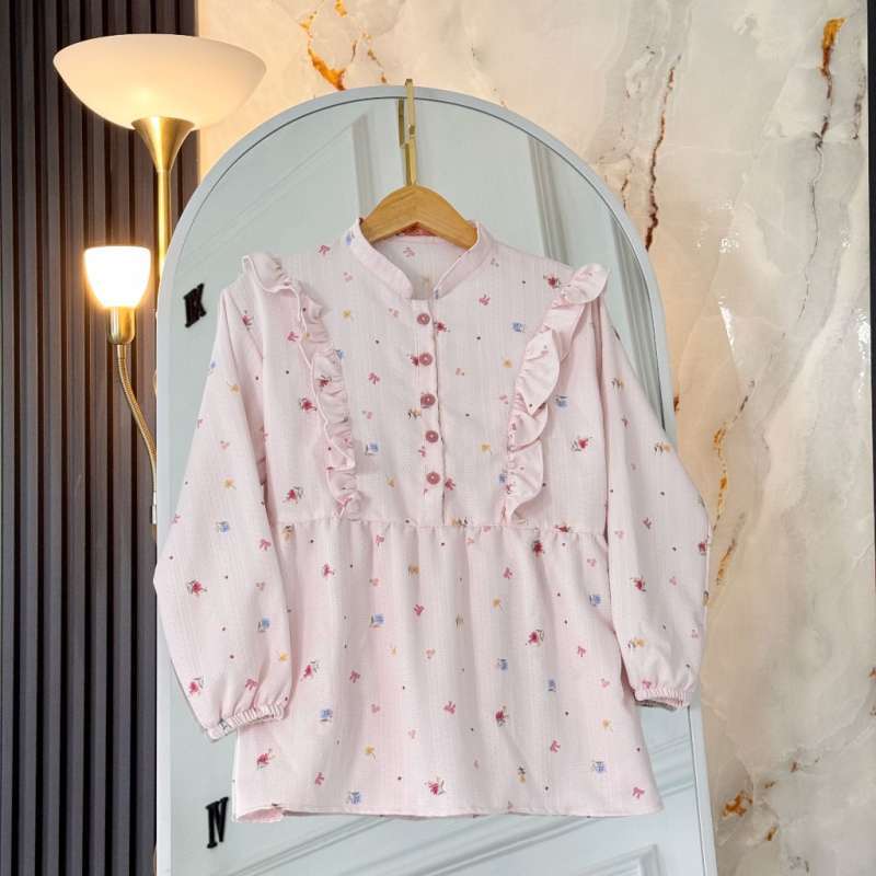 Arfa Blouse Wanita Lengan Panjang Motif Bunga Korean Style