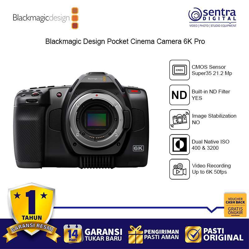 Blackmagic Design Pocket Cinema Camera 6K Pro Built in ND Filter Kamera  Sinematik with Dual Native ISO X02