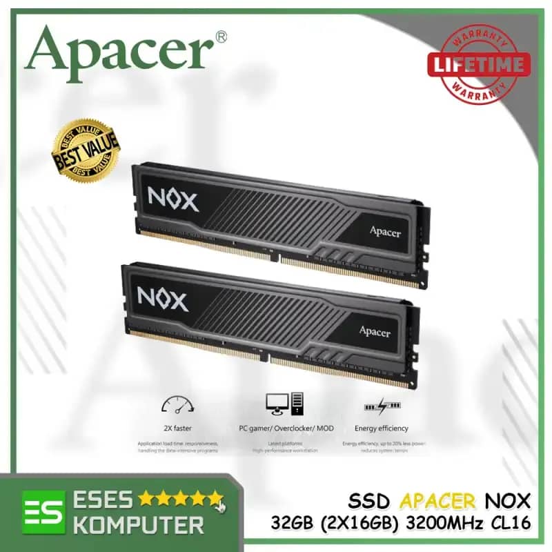 Jual RAM Apacer Nox Ddr4 32gb (2x16gb) 3200mhz Cl16 Desktop Memory