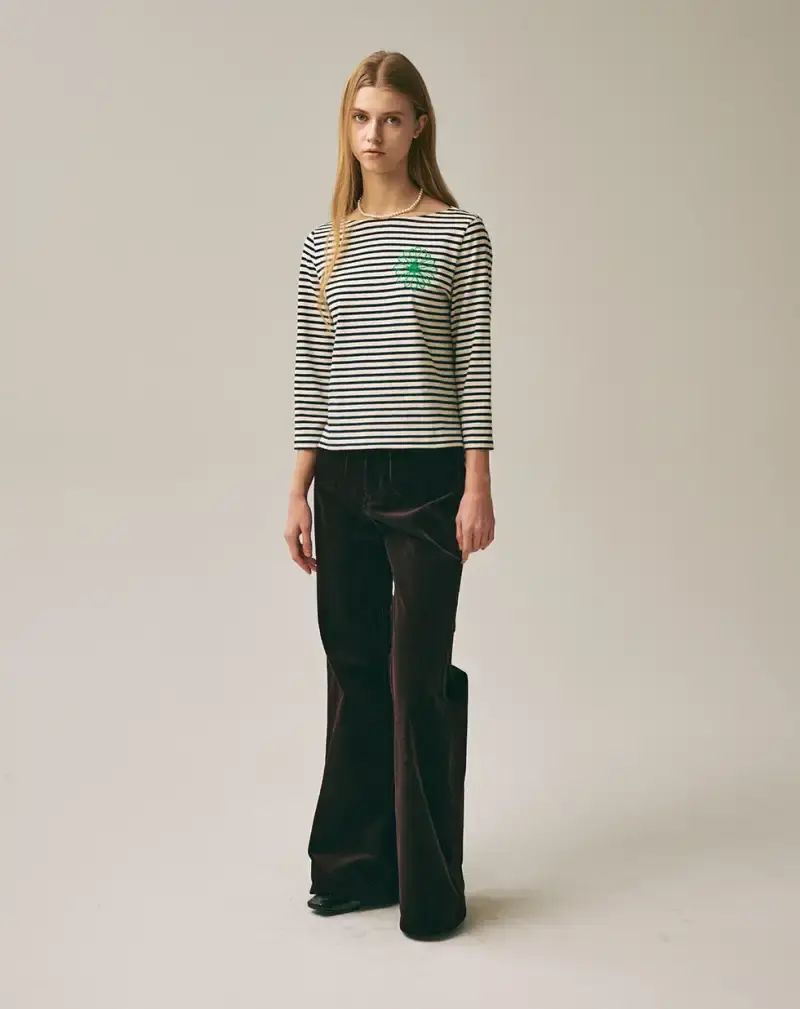 Jual Mardi Mercredi Slim T-shirt 3/4 Sleeve Stripe Ivory Green 
