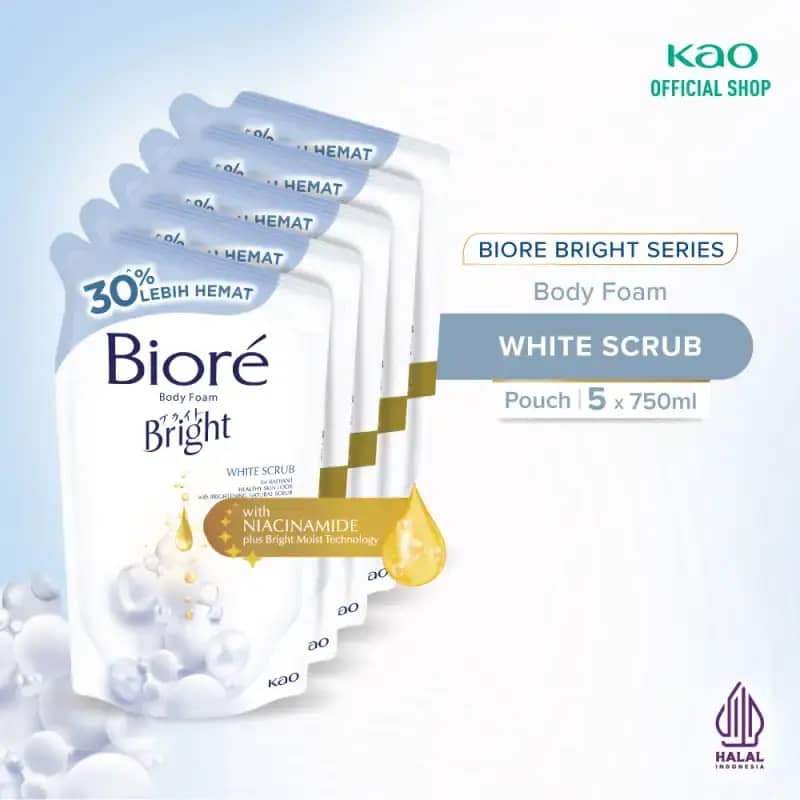 Promo [buy 4 Get 1] - Biore Body Foam Bright White Scrub Pouch Sabun ...